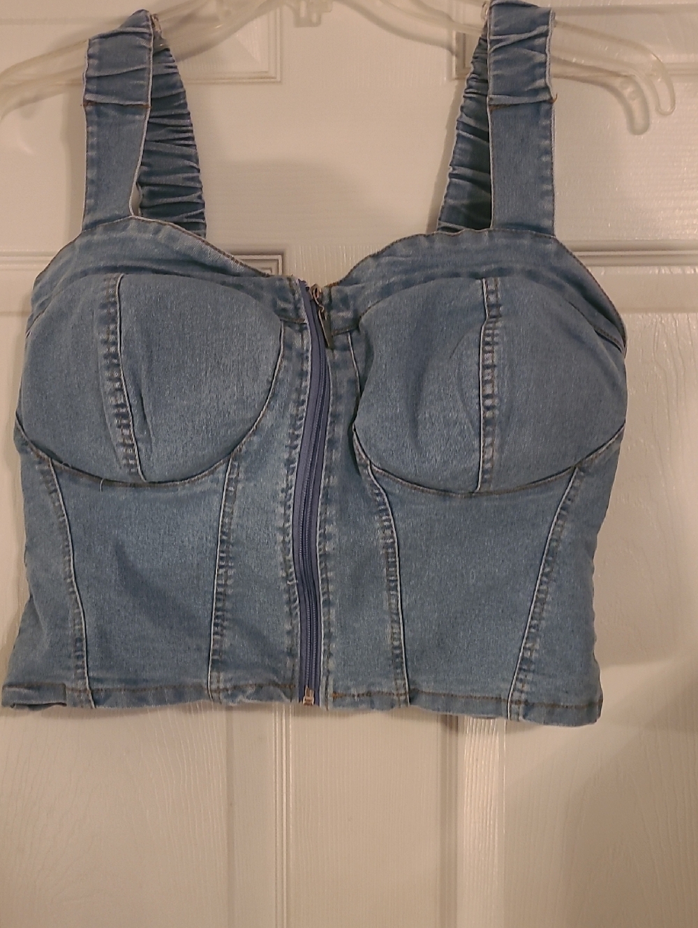 Denim Bustier Crop Top - Light Blue